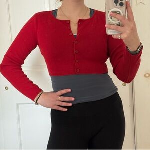 Red Cropped Button-Front Women's Cardigan